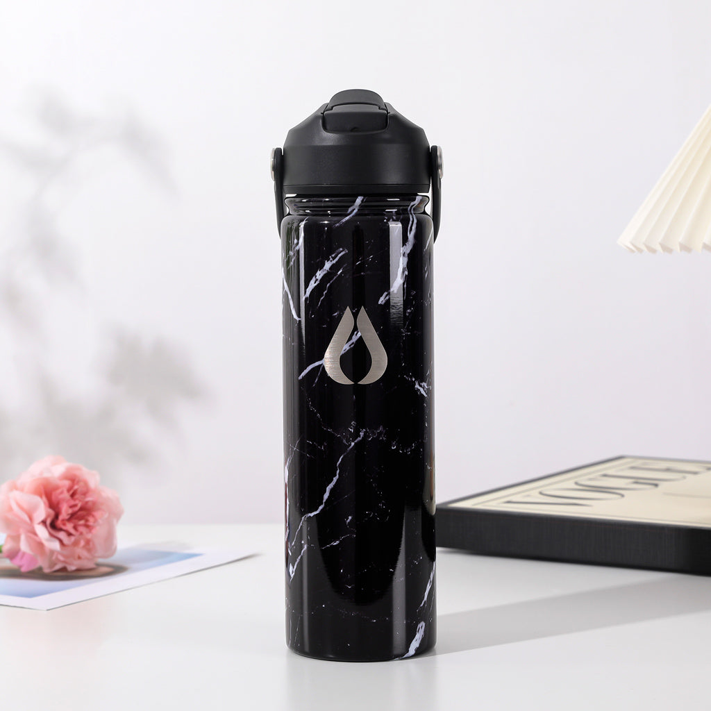 Vattenflaska - 650ML - Svart marmor