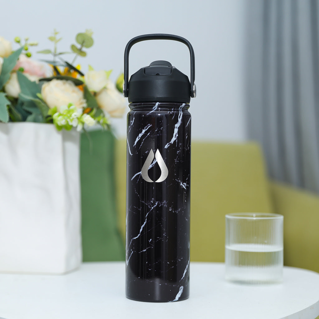 Vattenflaska - 650ML - Svart marmor