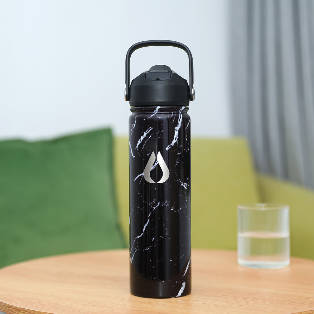 Vattenflaska - 650ML - Svart marmor