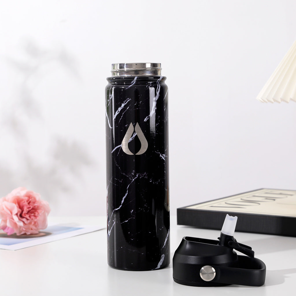 Vattenflaska - 650ML - Svart marmor